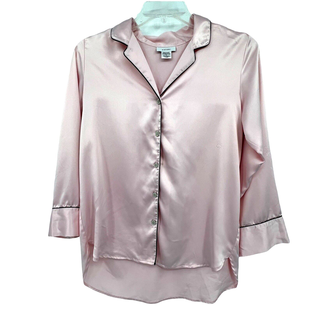 Natori Women Pink Button Down Satin Long Sleeve Pajama Top Size‎ Small